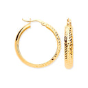 Yellow Gold 24mm Half DC Half Plain Hoop Earrings