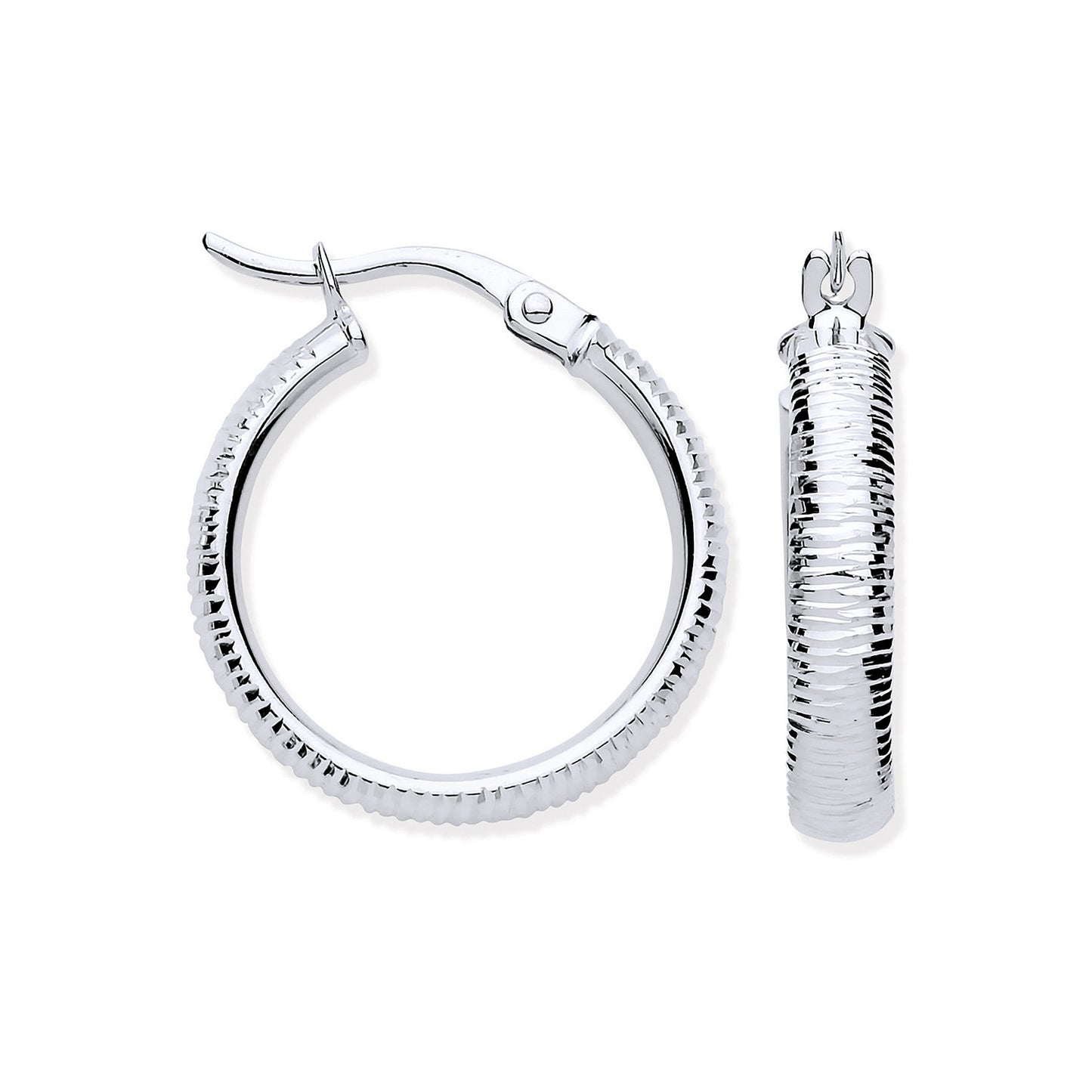 White Gold 18mm Ribbed Hoop Earrings - 9ct Gold