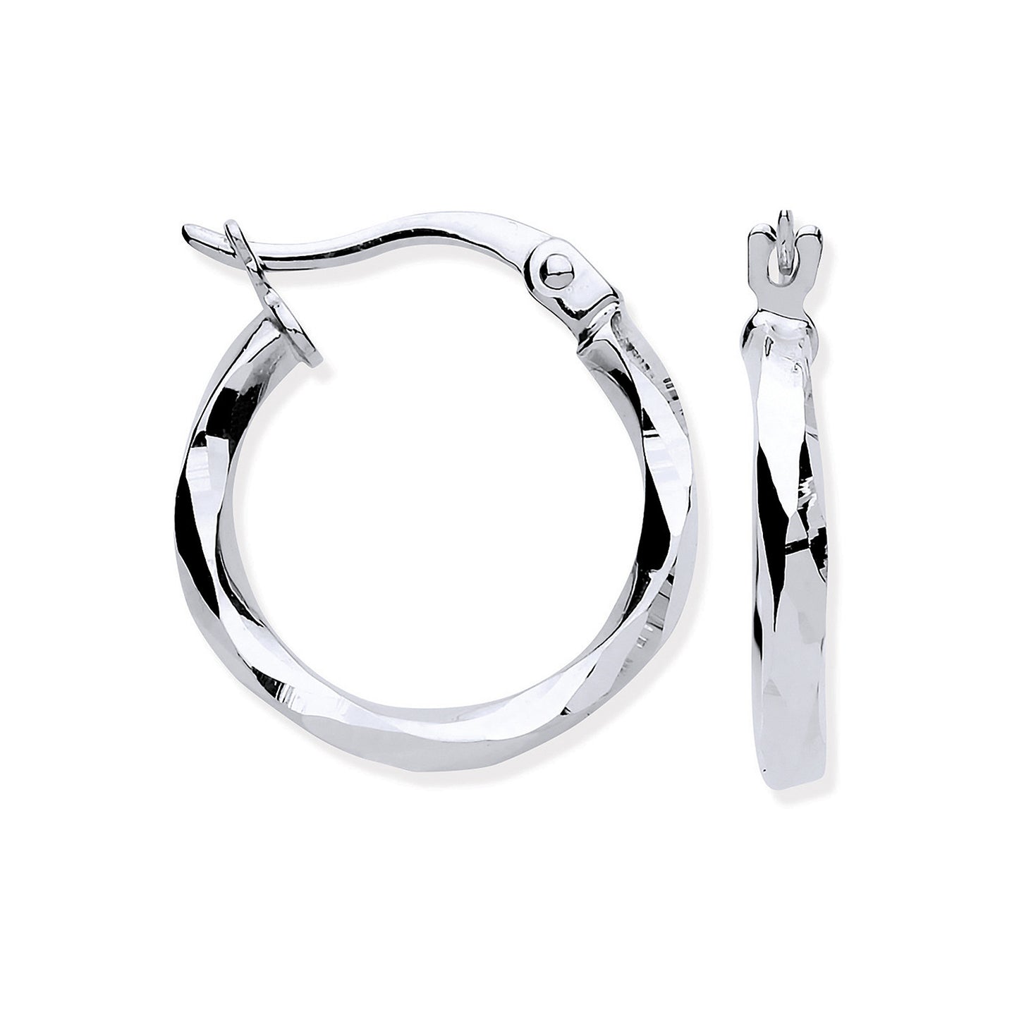 White Gold 16mm Faceted Hoop Earrings - 9ct Gold