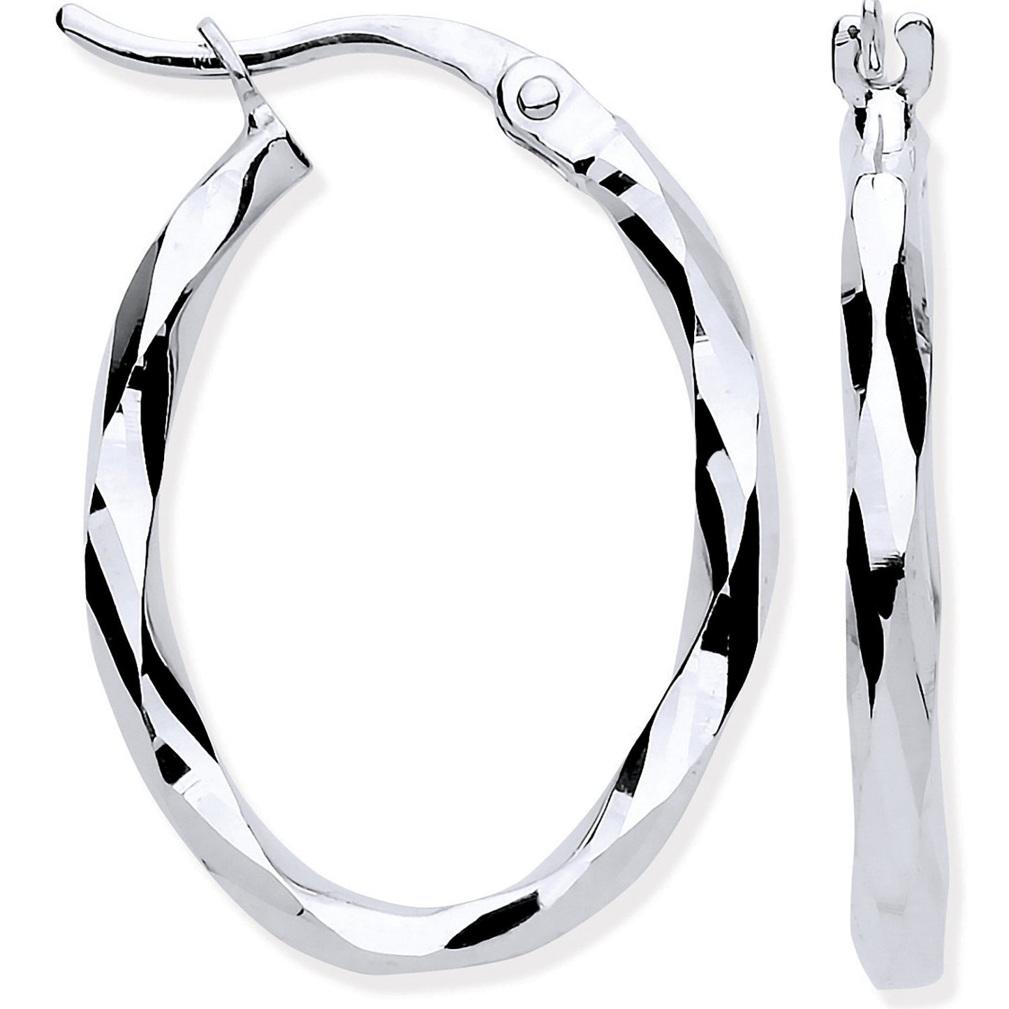 White Gold Faceted OVAL Hoop Earrings - 9ct Gold