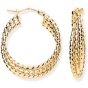 Yellow Gold Triple Layer Ribbed Hoop Earrings