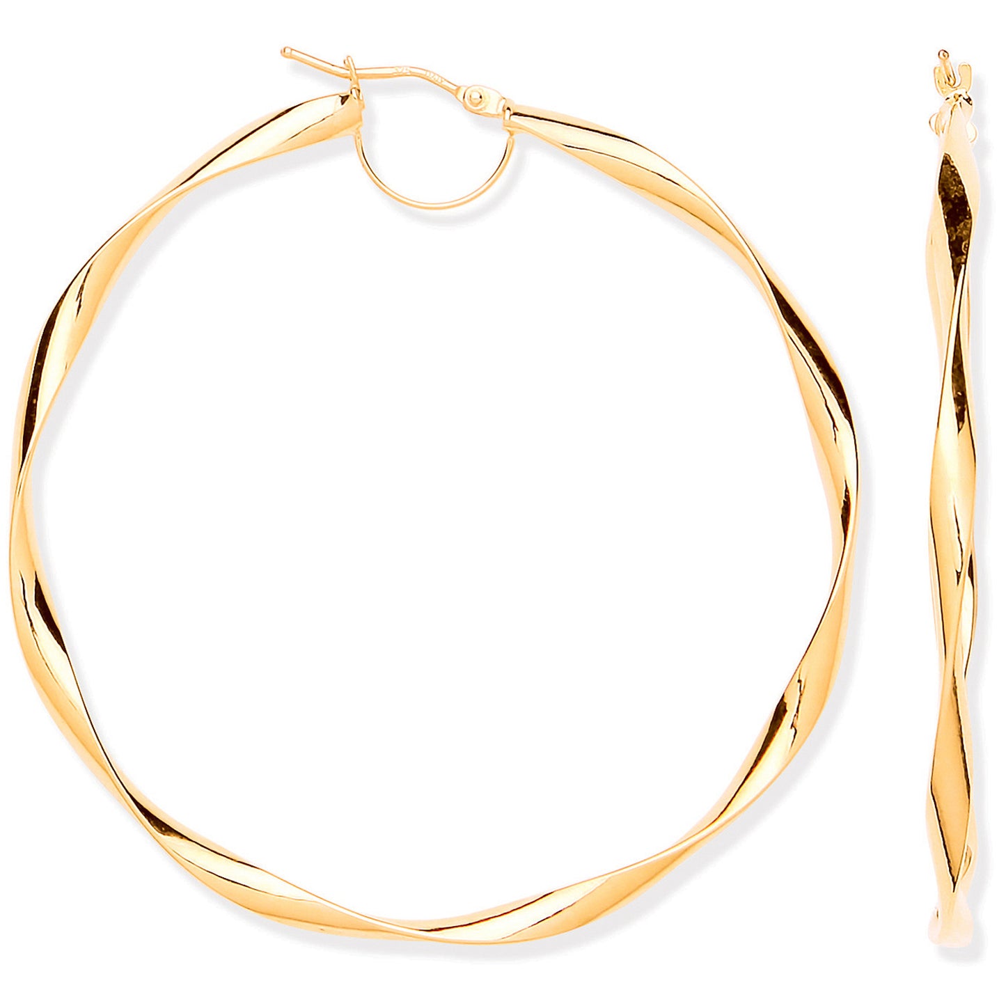 Yellow Gold 55mm Hollow Twist Hoop Earrings - 9ct Gold