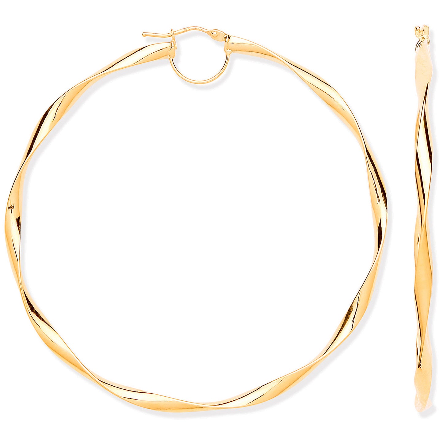Yellow Gold 65mm Hollow Twist Hoop Earrings - 9ct Gold