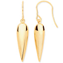 Yellow Gold Elongated Drop, Fish Hook Earrings