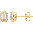 Yellow Gold Baguette Halo Stud Earrings