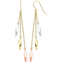 Yellow, White & Rose Gold Twisted Tubes Hollow Drop Earrings