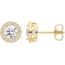 Yellow Gold 8mm Round Cubic Zirconia Halo Stud Earrings