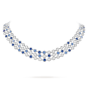 Palmyre 3 Rows Necklace in 18K White Gold with Diamonds and Sapphires