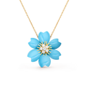 Rose de Noël Small Model Clip Pendant in 18K Yellow Gold with Turquoise