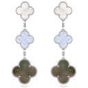 Magic Alhambra 3-Motif Earrings in 18K White Gold with Mother-of-Pearl and Chalcedony