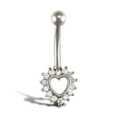 9ct White Gold Cubic Zirconia Heart Belly Bar