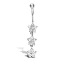 9ct White Gold Cubic Zirconia Flower Belly Bar Dropper