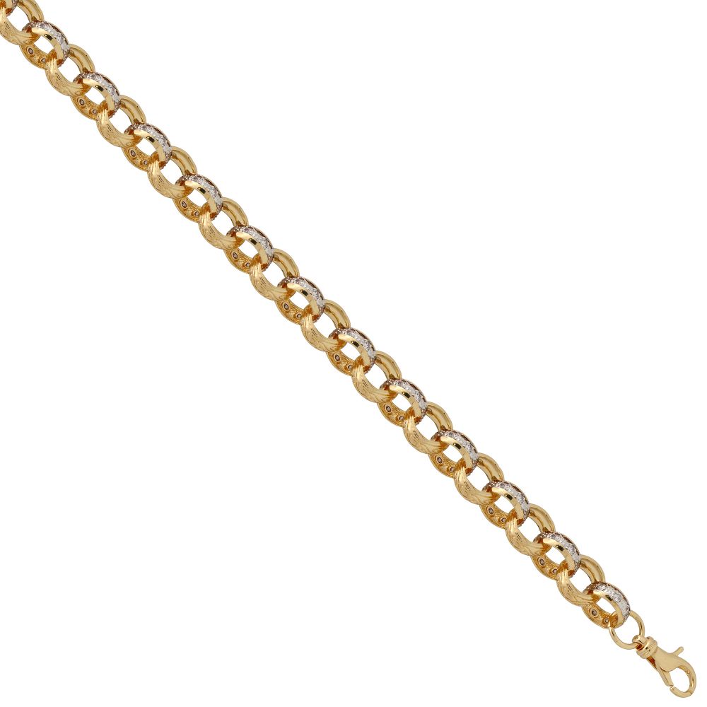 9ct Yellow Gold Cubic Zirconia set and Patterened Belcher 13.5mm Gauge Bracelet