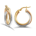 9ct 3 Colour Gold Twist Hoop Earrings