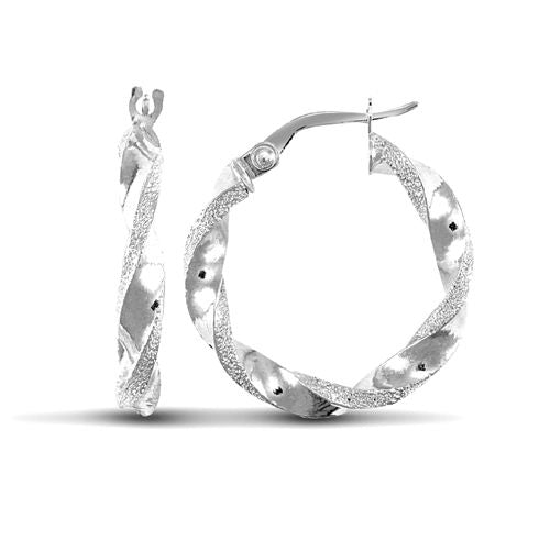 9ct White Gold Polished/Frost Hoop Earrings