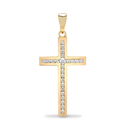 9ct Yellow Gold Channel Set Cubic Zirconia Cross