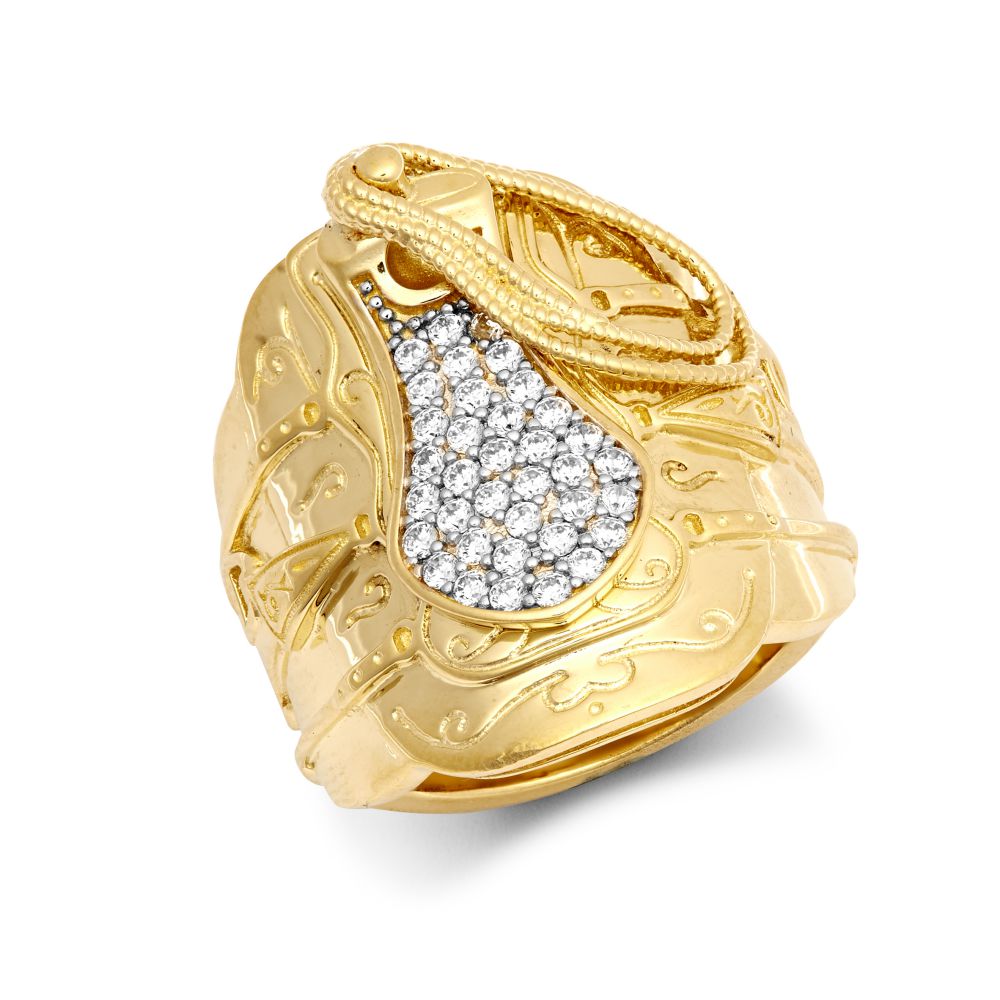 9ct Yellow 1oz Cubic Zirconia Set Saddle Ring