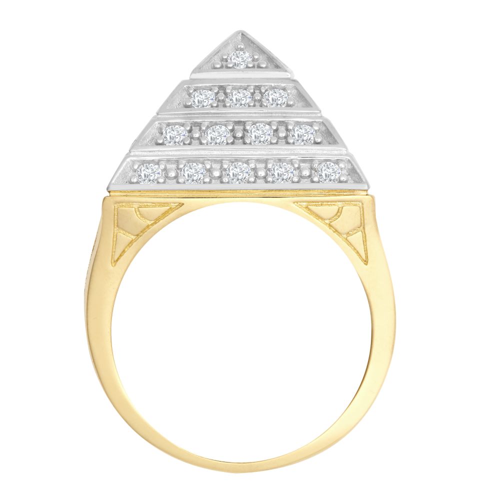 925 Silver Gold Plated Cubic Zirconia Set Pyramid Ring