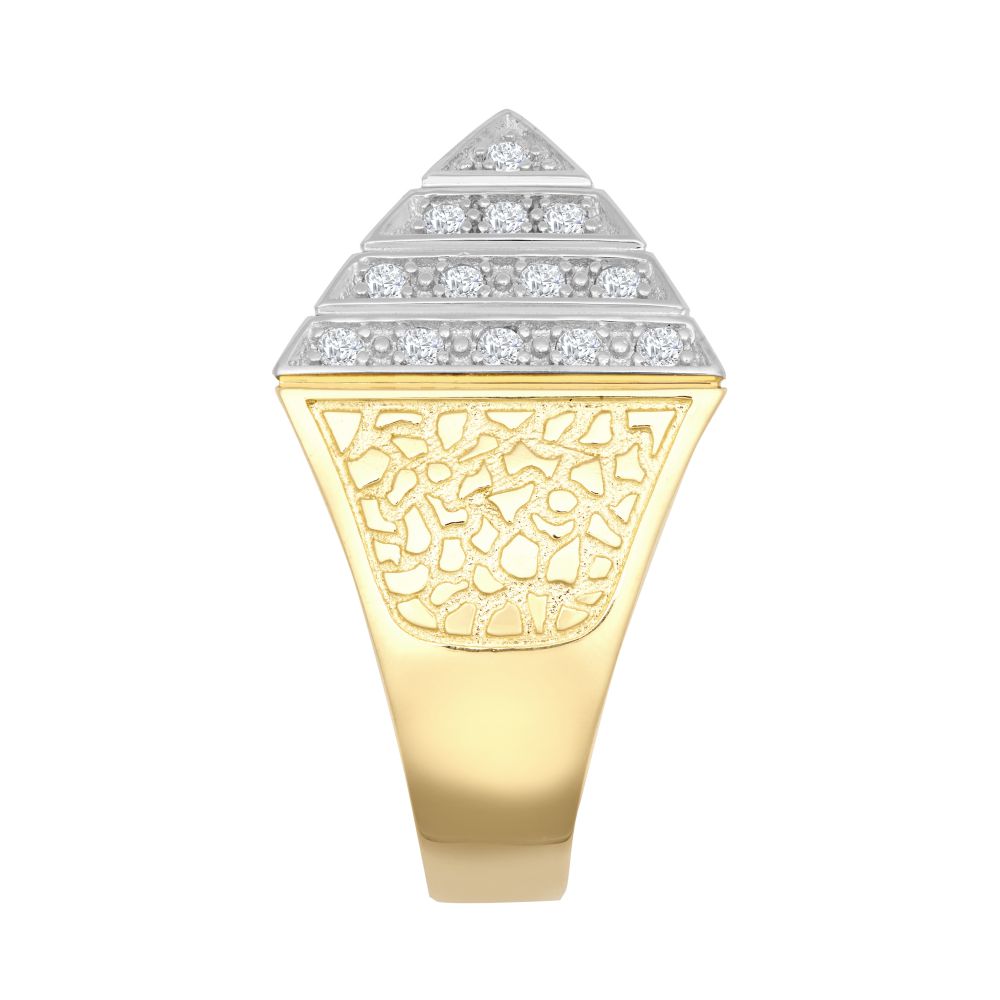 925 Silver Gold Plated Cubic Zirconia Set Pyramid Ring