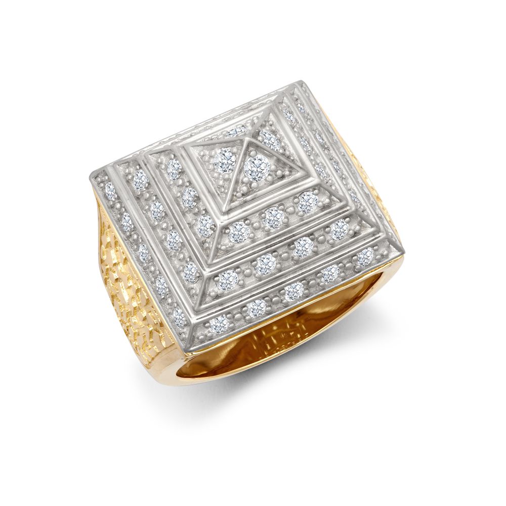 925 Silver Gold Plated Cubic Zirconia Set Pyramid Ring