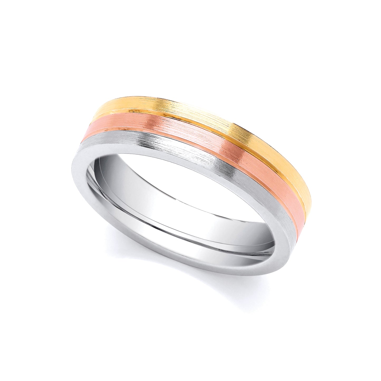 3 Colour 18ct Yellow, Rose and White Fancy 6mm Wedding Ring