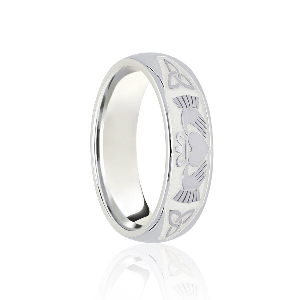 18ct White Court 8mm Celtic Half Engraved Wedding Band
