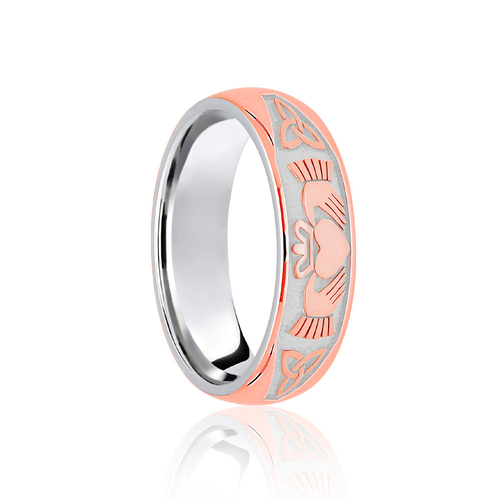 9ct White & Rose Court 7mm Celtic Half Engraved Wedding Band
