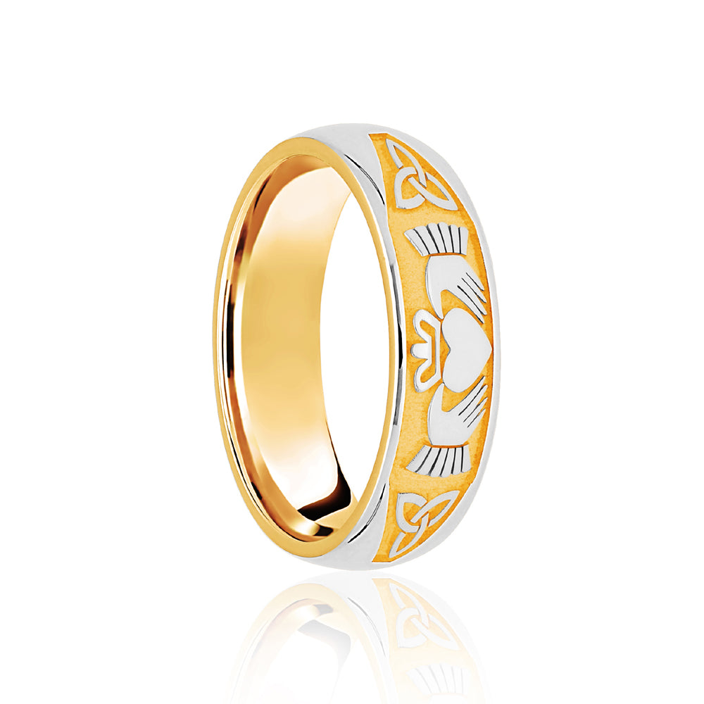 9ct Yellow & White Court 8mm Celtic Half Engraved Wedding Band