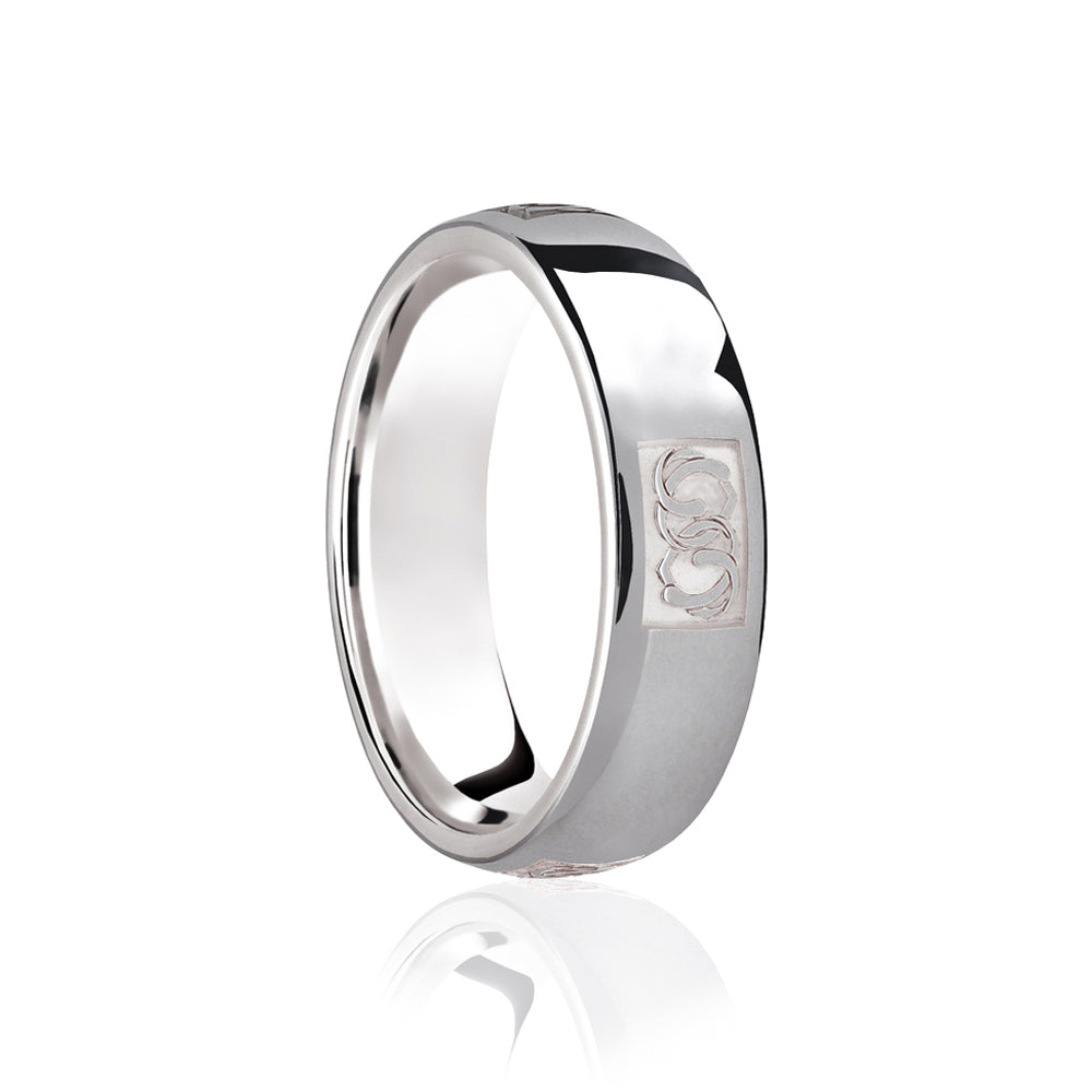 18ct White Court 8mm Celtic Laser Engraved Wedding Band