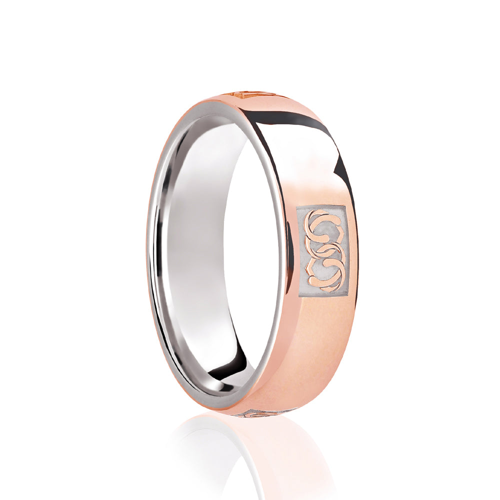 18ct White & Rose Court 8mm Celtic Laser Engraved Wedding Band