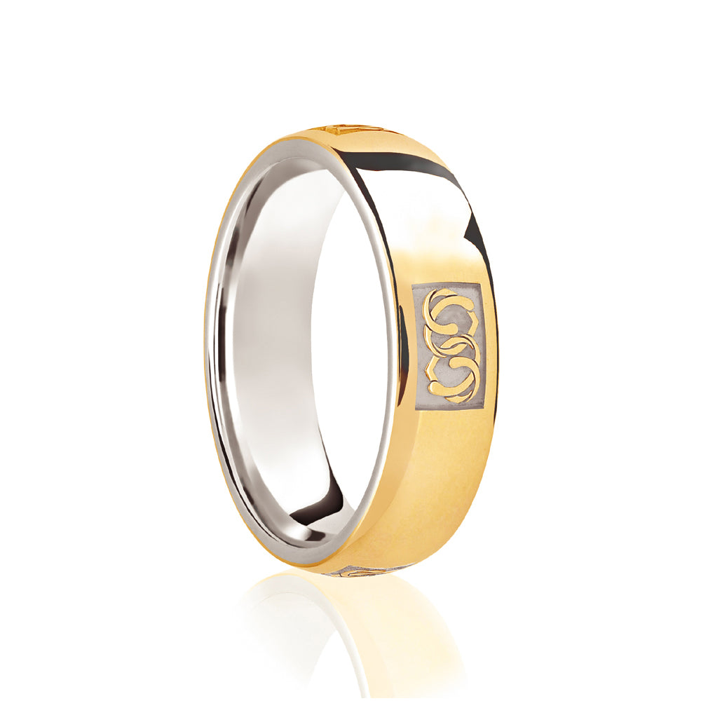 9ct White & Yellow Court 8mm Celtic Laser Engraved Wedding Band