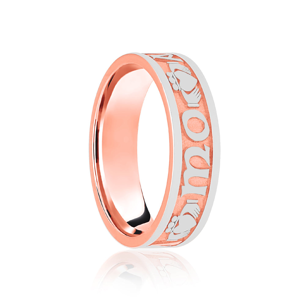 9ct Rose & White Flat Court 7mm Celtic Laser Engraved Wedding Band