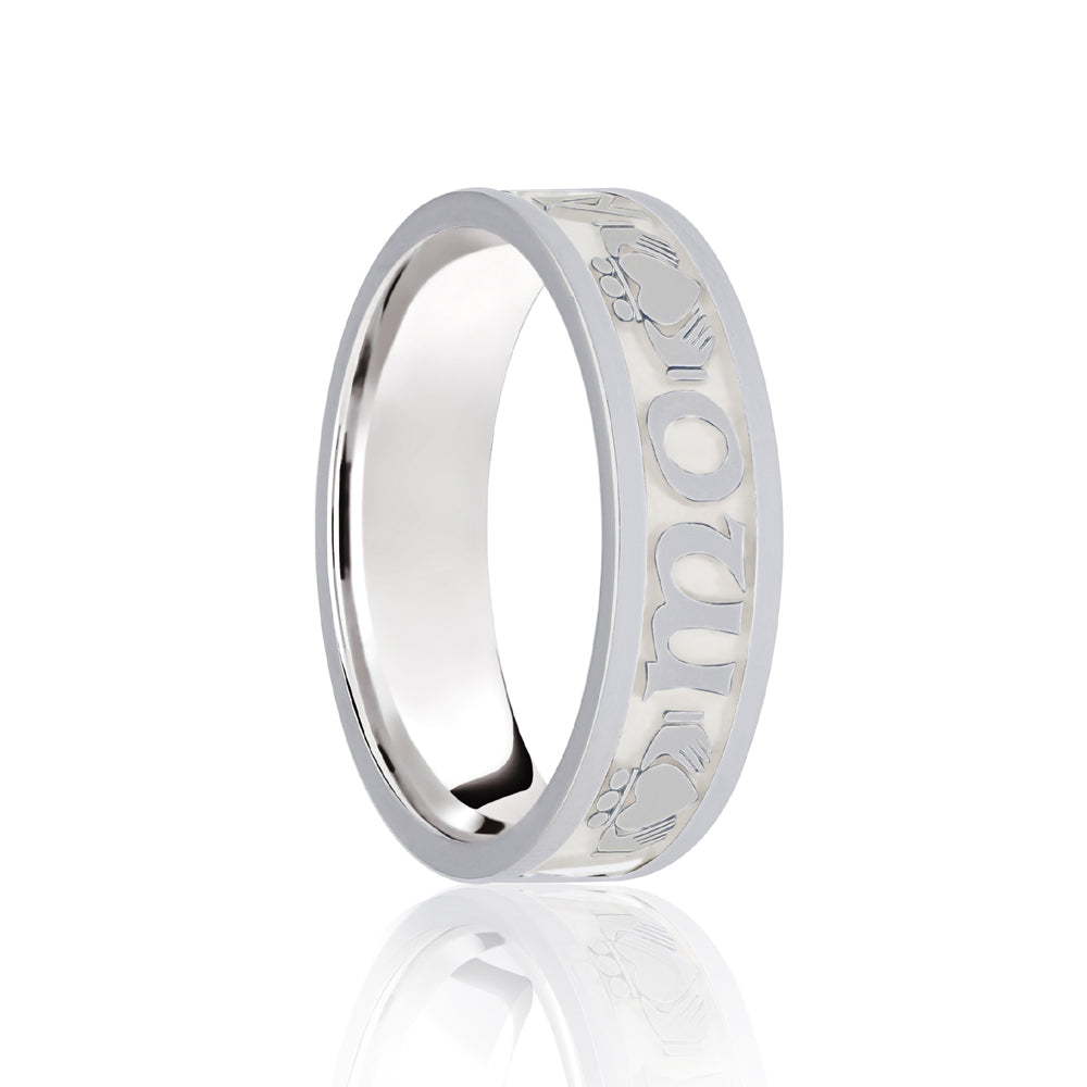 9ct White Flat Court 7mm Celtic Laser Engraved Wedding Band