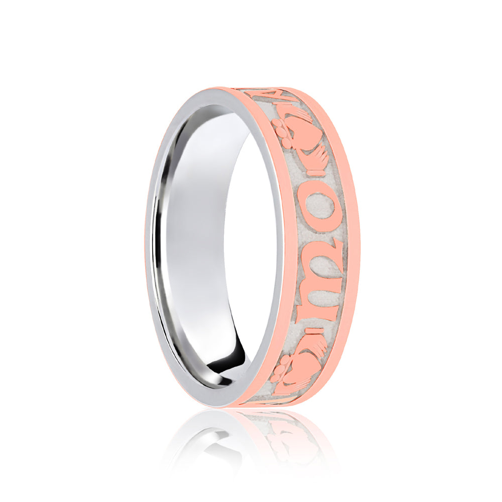 9ct White & Rose Flat Court 6mm Celtic Laser Engraved Wedding Band