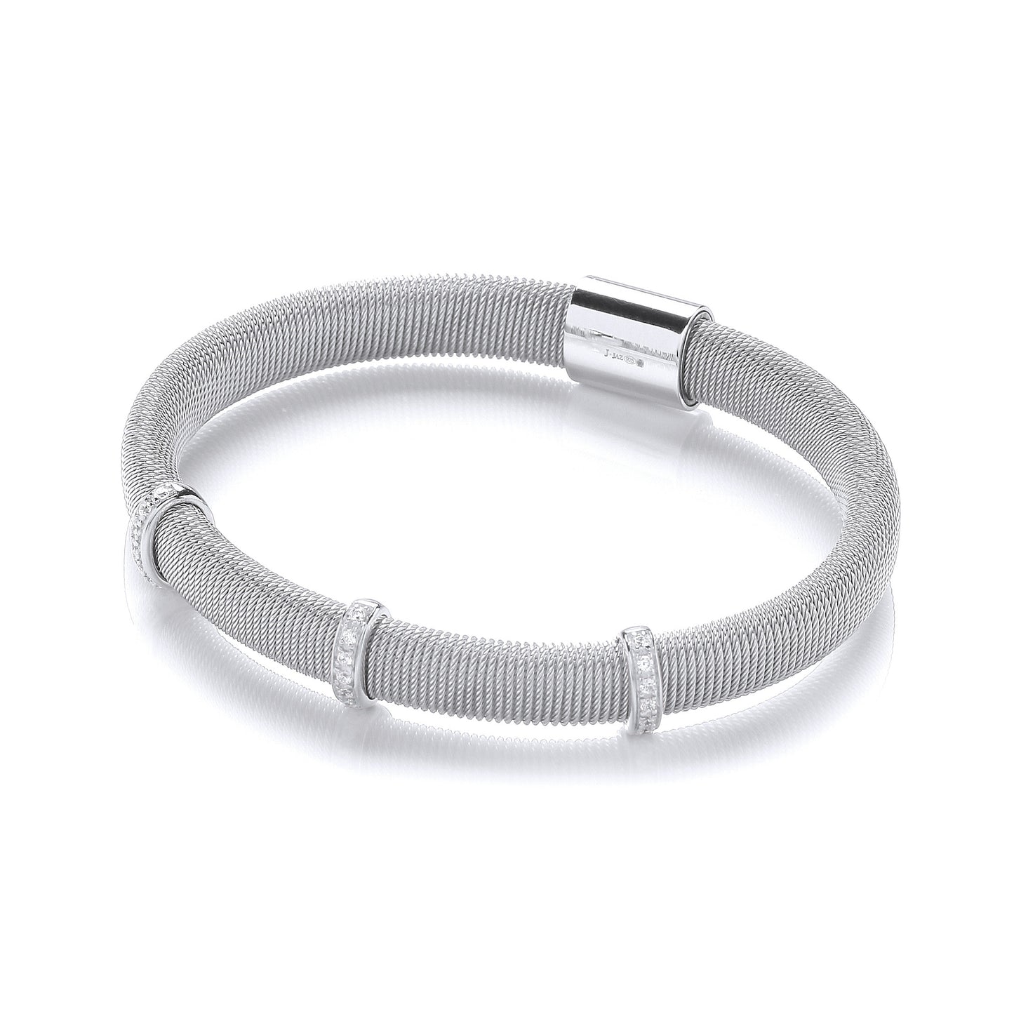 Silver Mangetic Bangle with Three Rows of Cubic Zirconia's - Silver
