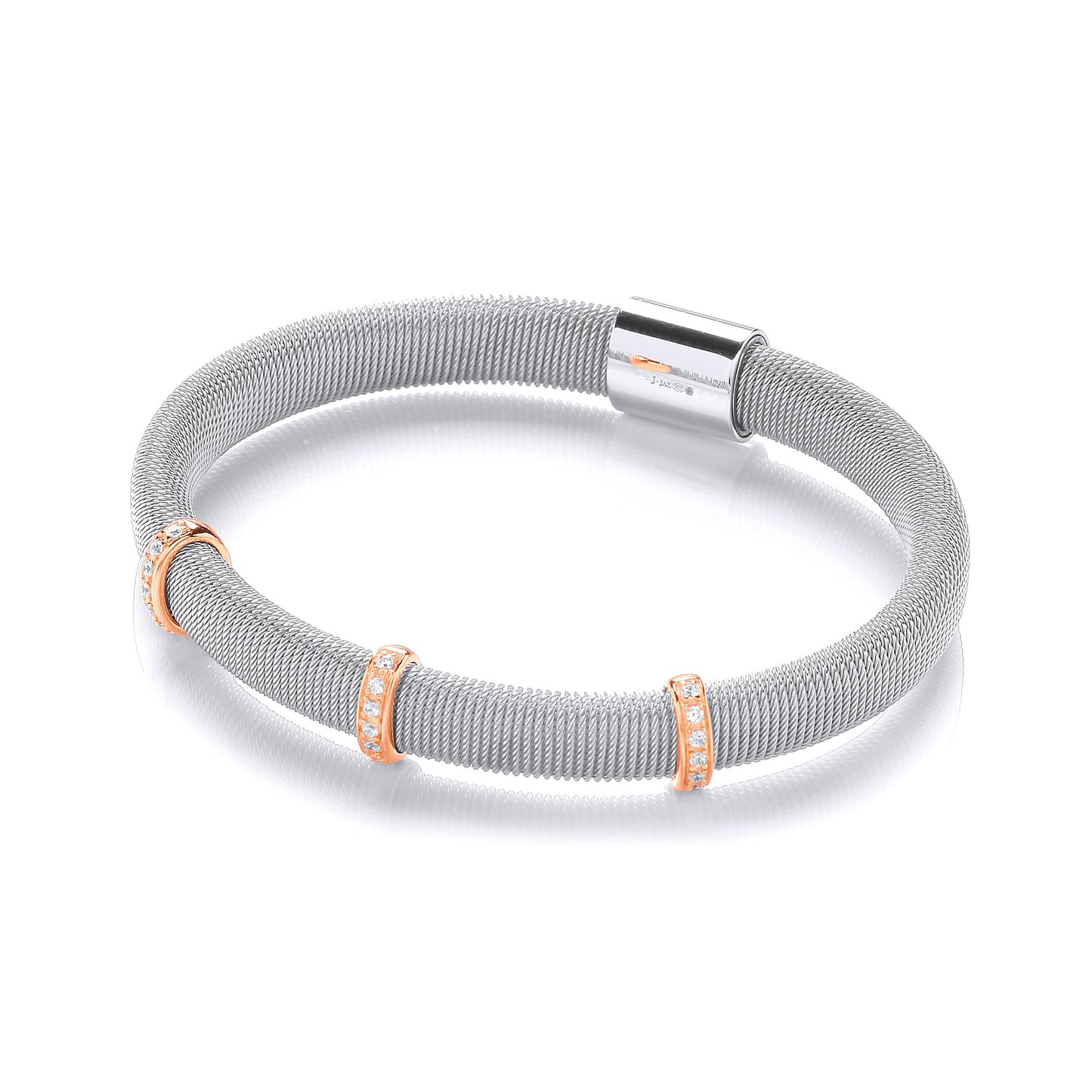 Silver Mangetic Bangle with Three Rose Lines of Cubic Zirconia's - Silver