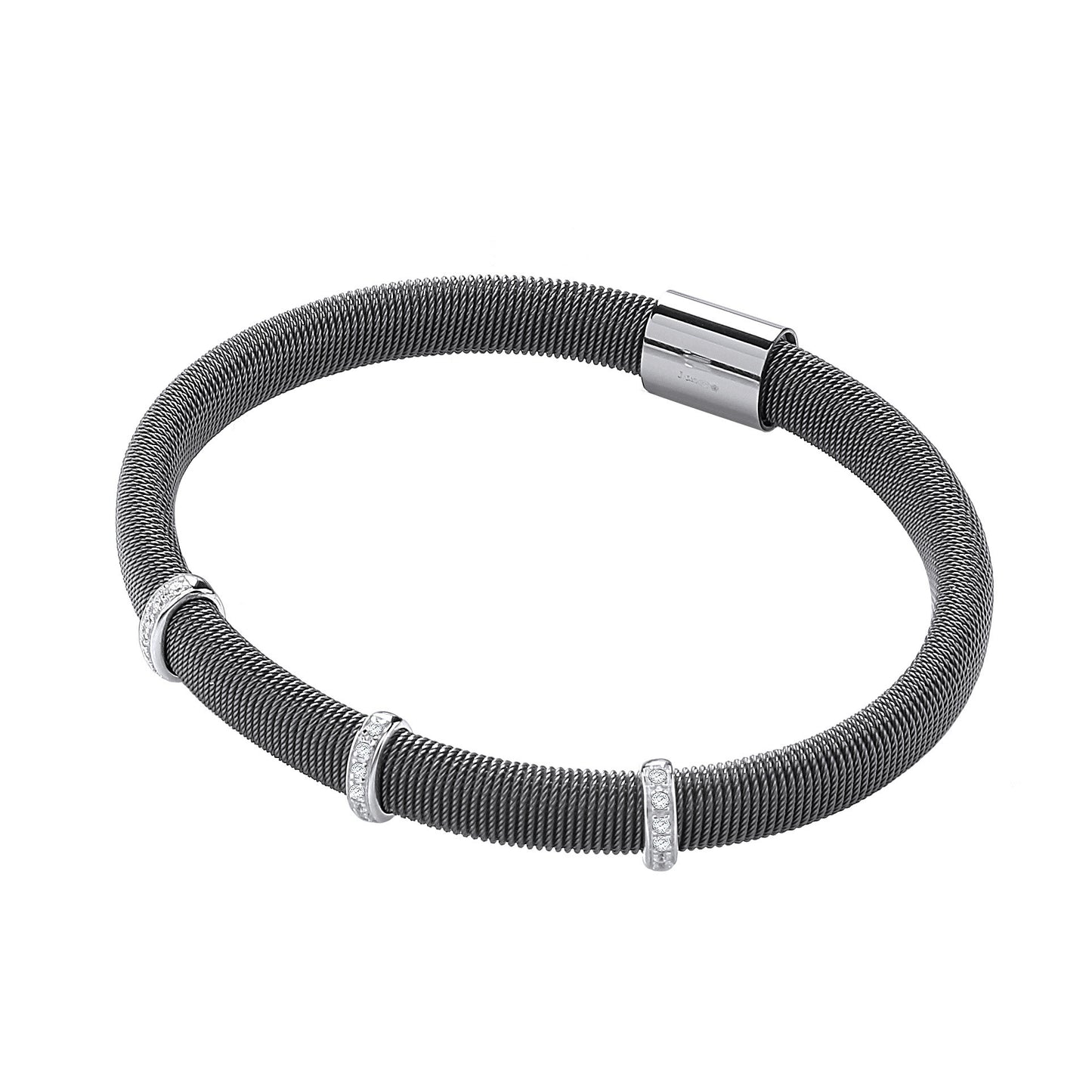 Ruthenium Mangetic Bangle with Three Rows of Cubic Zirconia's - Silver