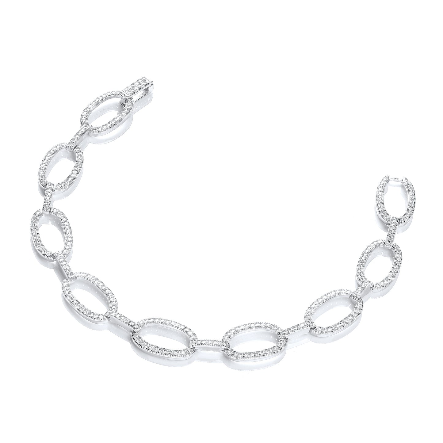 Micro Pave' Oval Links 282 Cubic Zirconia Bracelet 7"/18cm - Silver