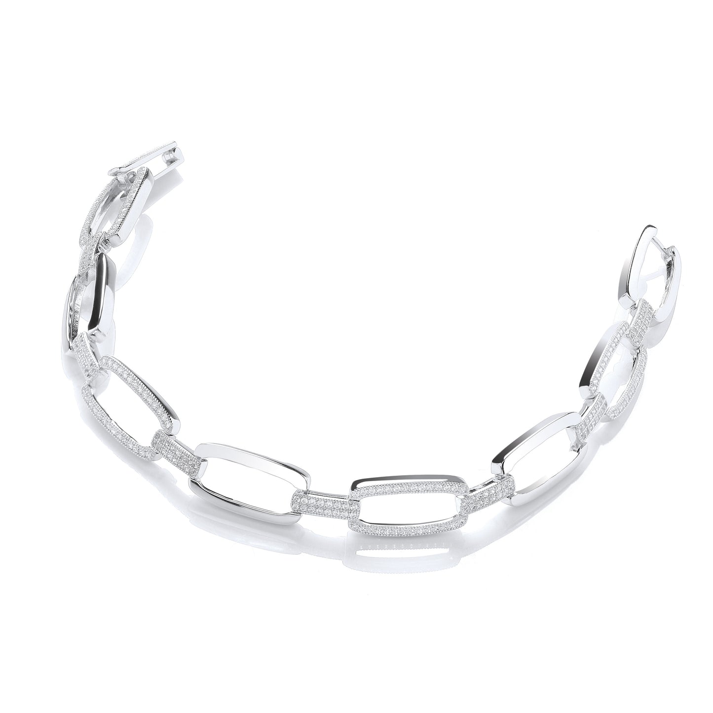 Micro Pave' Oval Links 242 Cubic Zirconia Bracelet 7.5"/19cm - Silver