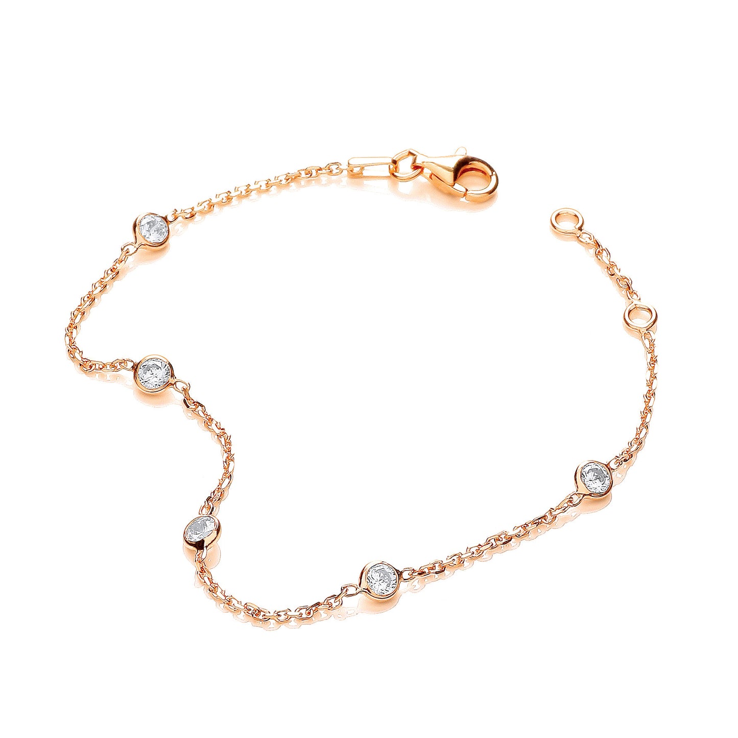 Gold Coated Rubover 5 Cubic Zirconia's Bracelet 7" - Silver