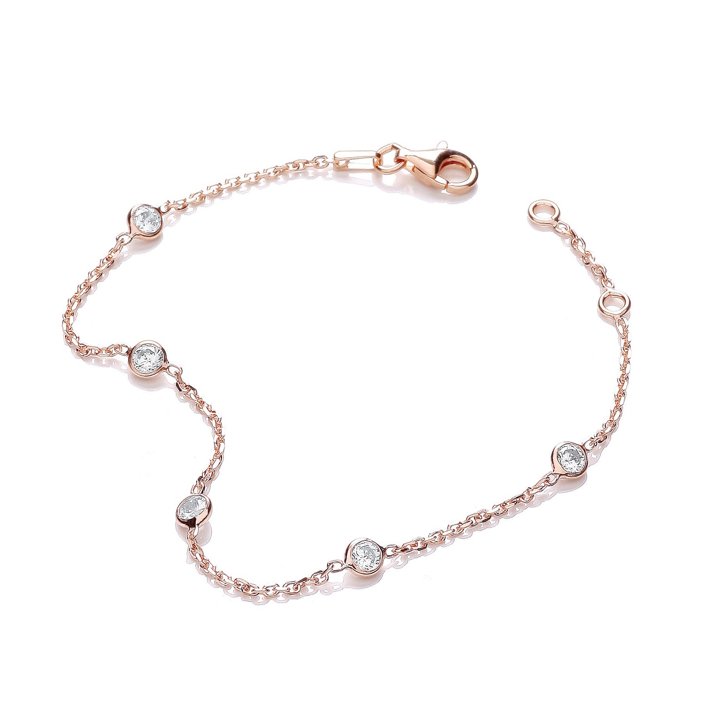 Rose Coated Rubover 5 Cubic Zirconia's Bracelet 7" - Silver