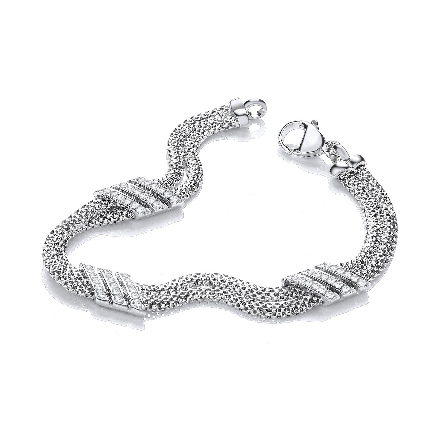 Double Row 3 Strings of Cubic Zirconia's Bracelet 7" - Silver