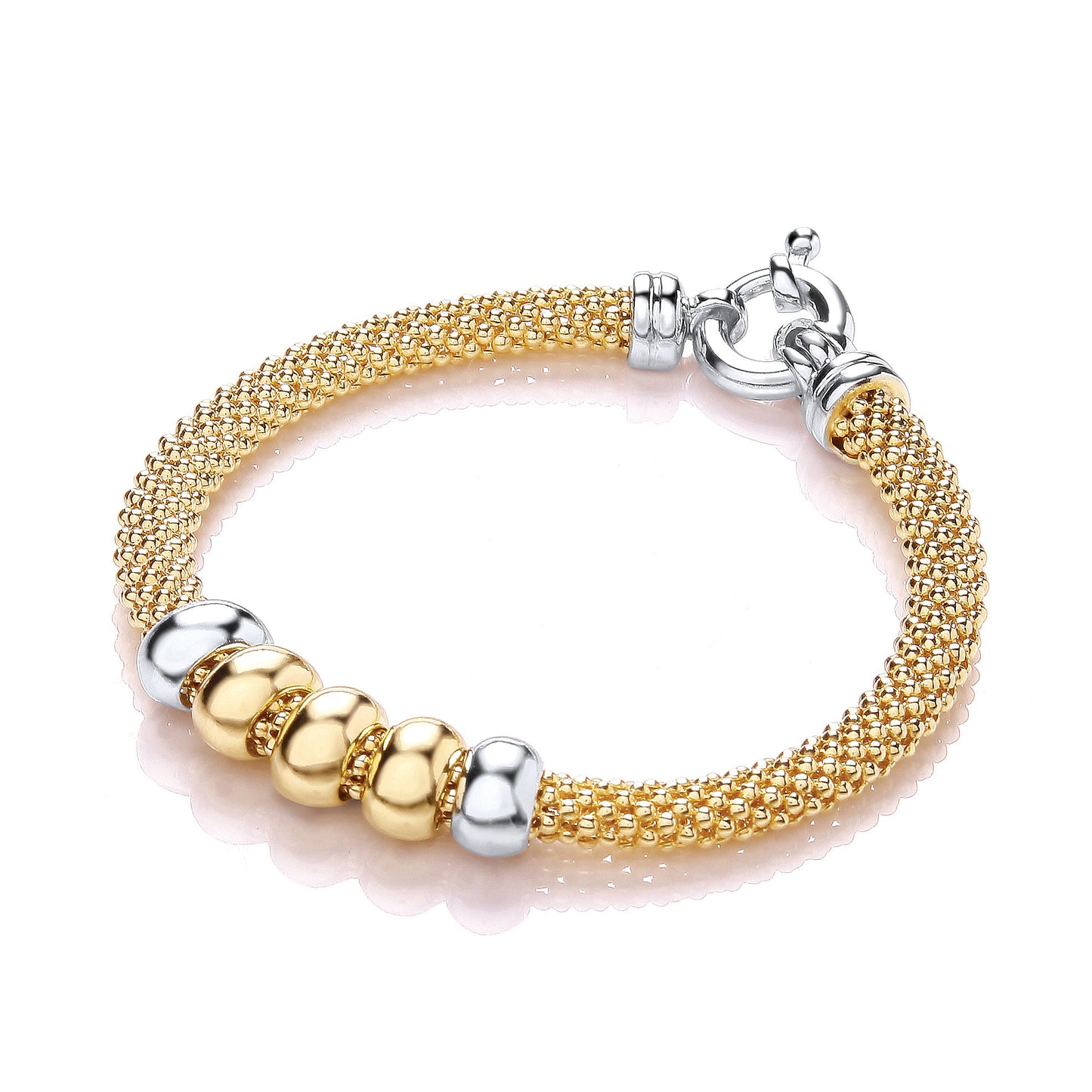 Yellow Mesh with 5 Beads Bracelet 7" - Silver