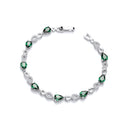 Green Teardrop Cubic Zirconia's Silver Ladies Bracelet