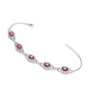 Red & Clear Cubic Zirconia's Halo Style Ladies Silver Bracelet