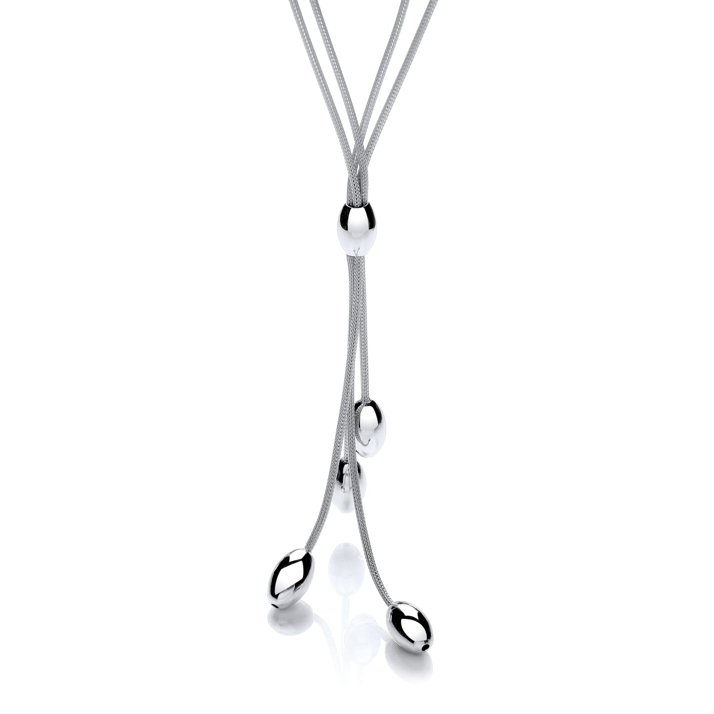 Two-Row Mesh Oval Beads 18" Necklace - Silver