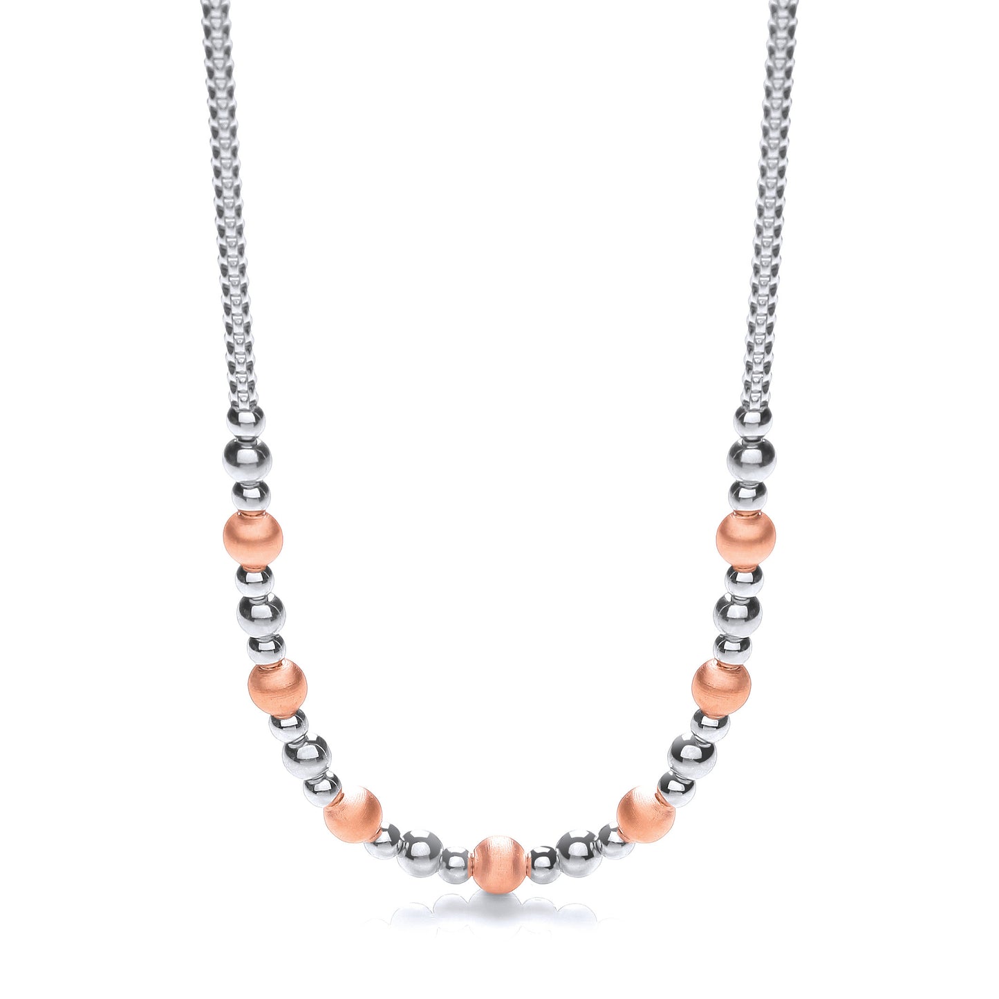 Silver & Rose Plated Beads Necklace 17"/43cm - Silver