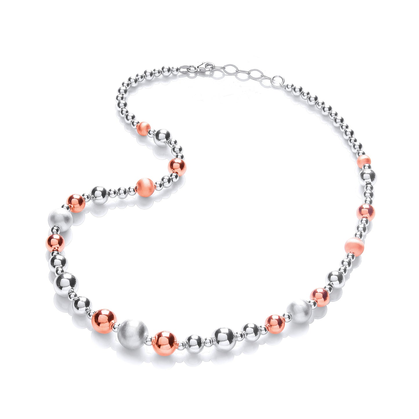 Silver & Rose Plated Graduated Beads Necklace - Silver