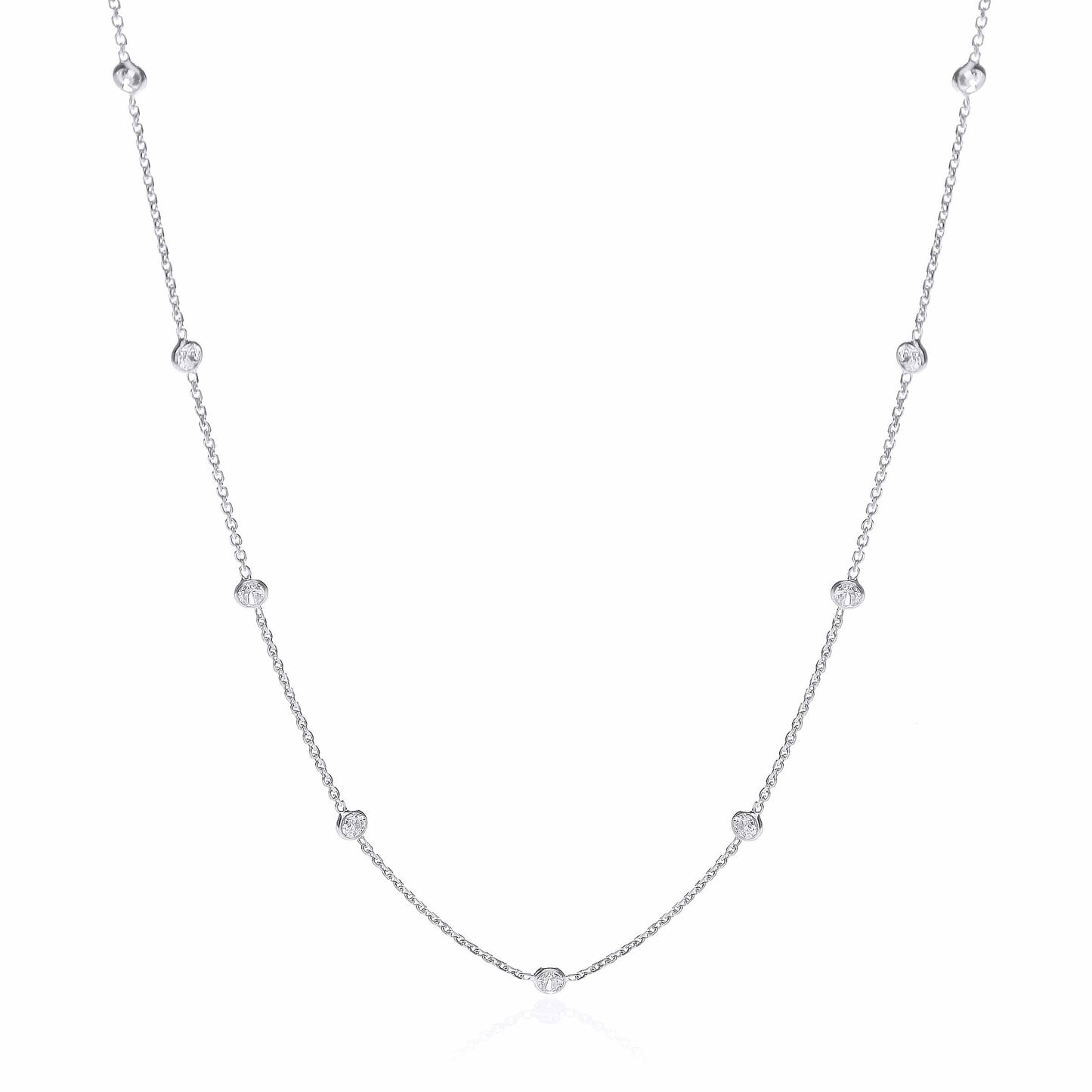 Silver Rh.Plated Rubover 11 Cubic Zirconia's Necklace 18" - Silver