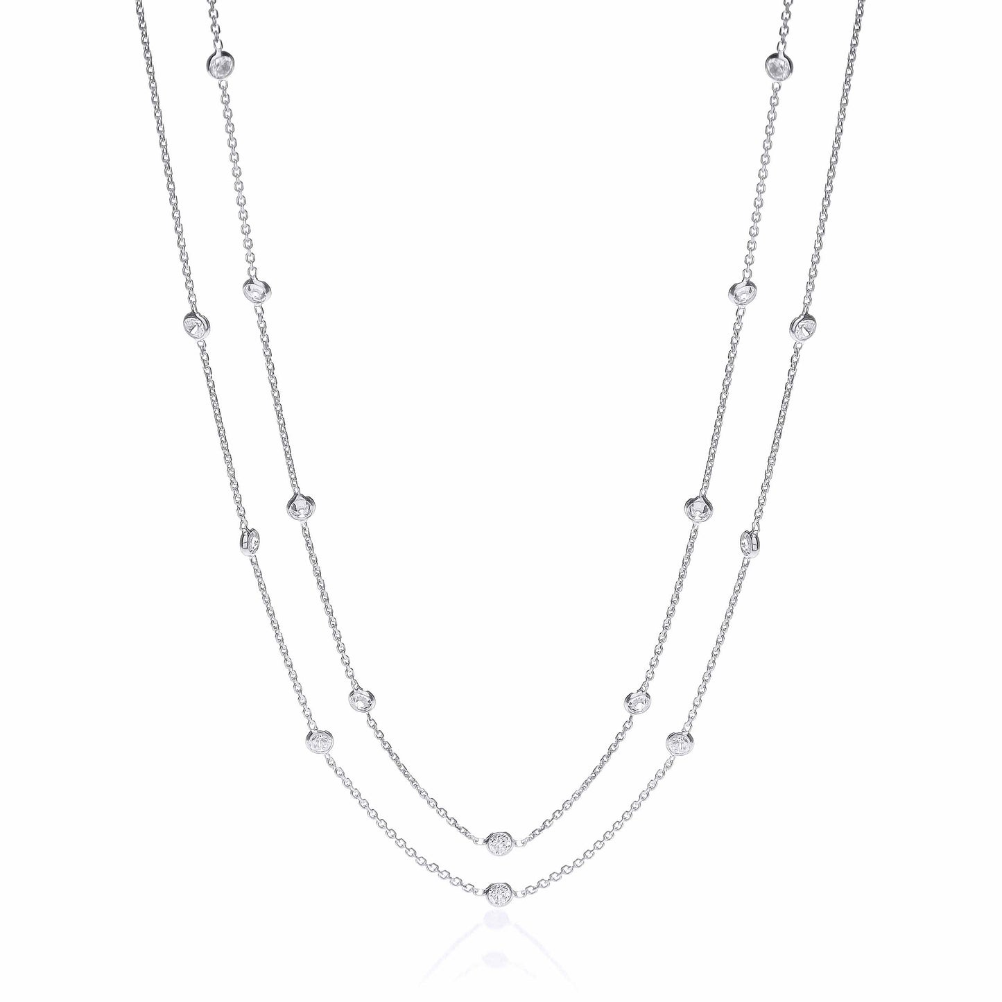 Silver Rubover 23 Cubic Zirconia's Necklace 38" - Silver